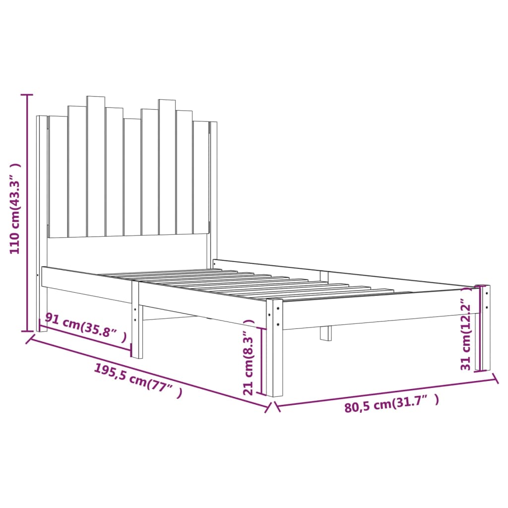 Bed Frame without Mattress Solid Wood Small Single