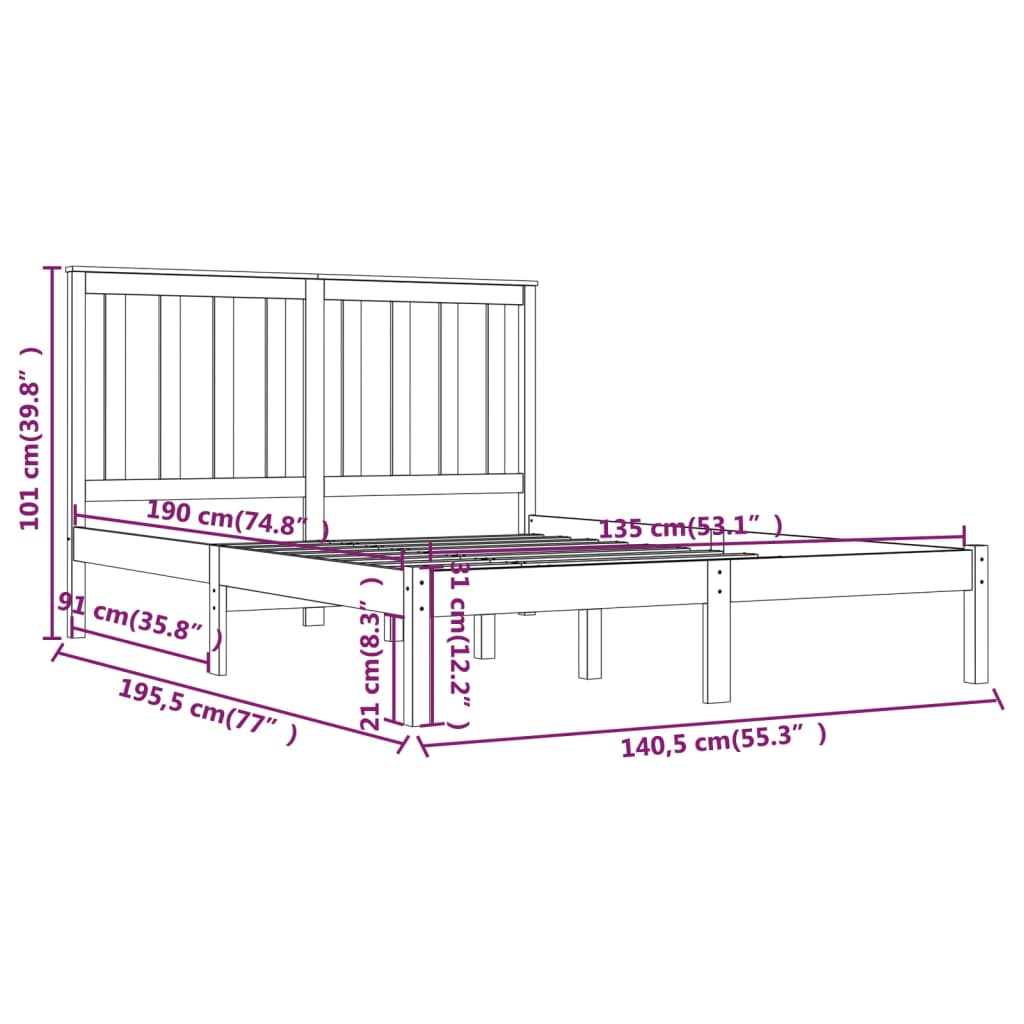 Bed Frame without Mattress Solid Wood Double