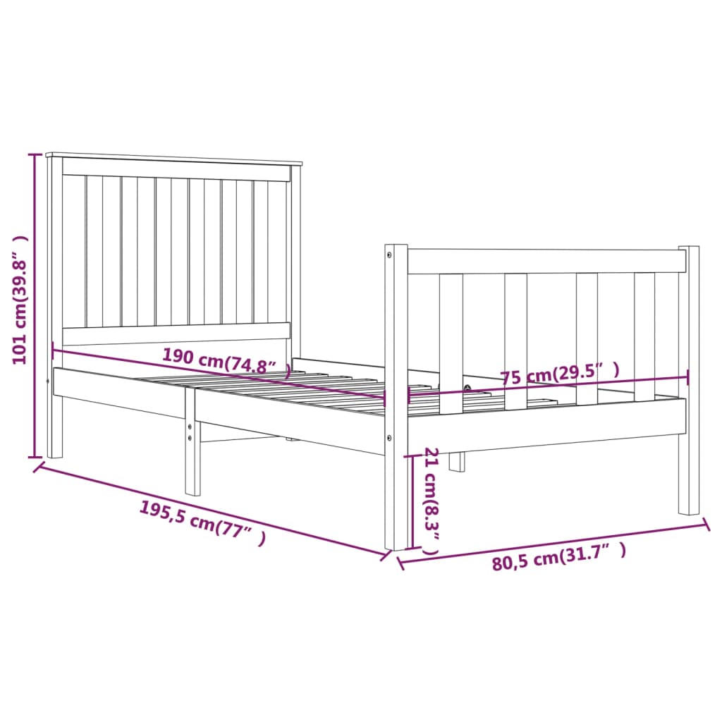 Bed Frame without Mattress Solid Wood Small Single