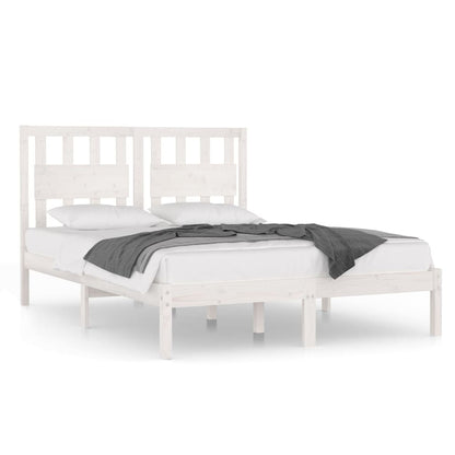 Bed Frame without Mattress White Solid Wood Double