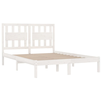 Bed Frame without Mattress White Solid Wood Double