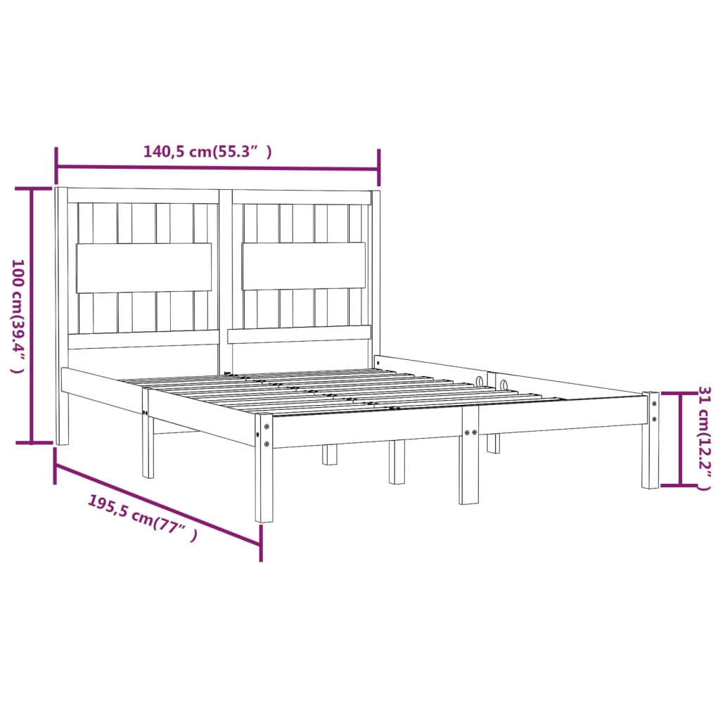 Bed Frame without Mattress White Solid Wood Double