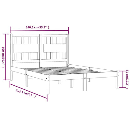 Bed Frame without Mattress White Solid Wood Double