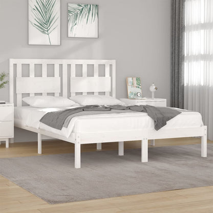 Bed Frame without Mattress White Solid Wood Double