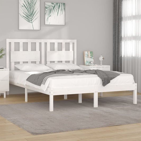 Bed Frame without Mattress White Solid Wood Double