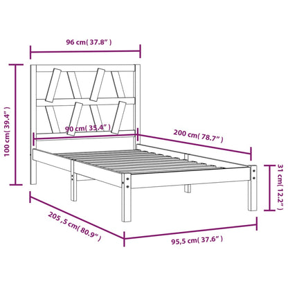 3103983 vidaXL Bed Frame without Mattress Solid Wood 90x200 cm (810002+818600)