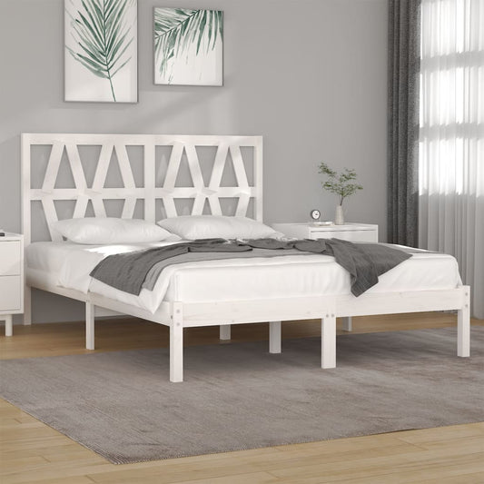Bed Frame without Mattress White Solid Wood Pine King Size