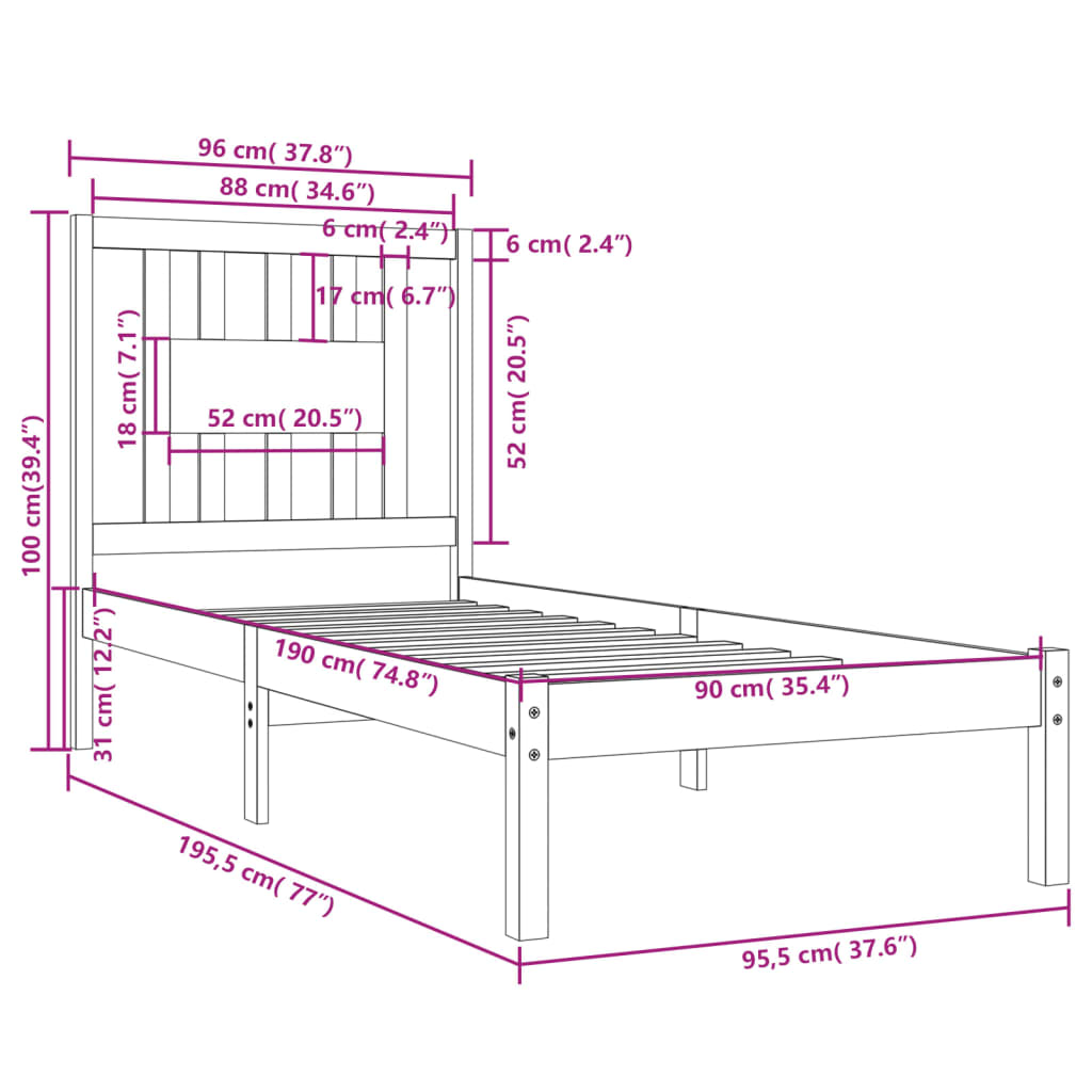 Bed Frame without Mattress Solid Wood Single