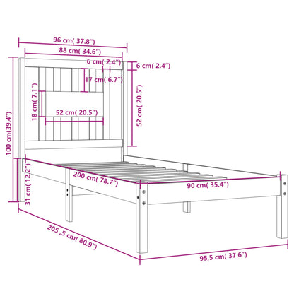 3104048 vidaXL Bed Frame without Mattress Solid Wood 90x200 cm (810002+818650)