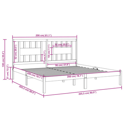3104084 vidaXL Bed Frame without Mattress White Solid Wood 200x200 cm (810038+818691)