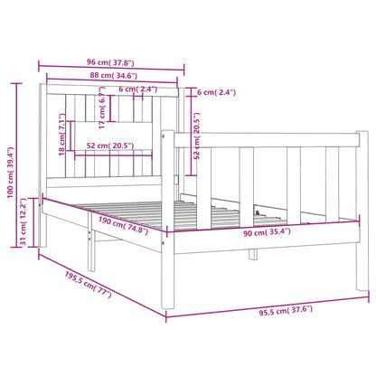 Bed Frame without Mattress Solid Wood 90x190 cm Single Single