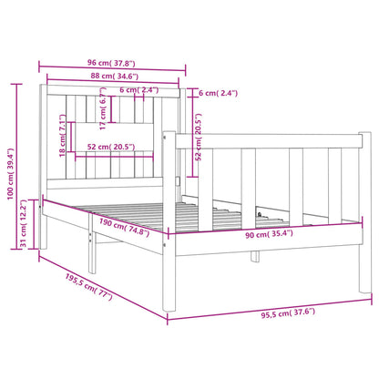 Bed Frame without Mattress White Solid Wood 90x190 cm Single Single