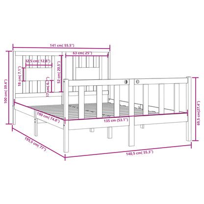 Bed Frame without Mattress White 135x190 cm Double Solid Wood