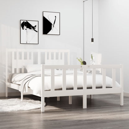 Bed Frame without Mattress White 135x190 cm Double Solid Wood
