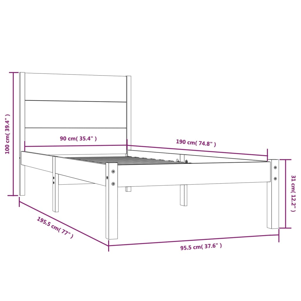 Bed Frame without Mattress 90x190 cm Single Solid Wood