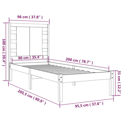 Bed Frame without Mattress 90x200 cm Solid Wood Pine
