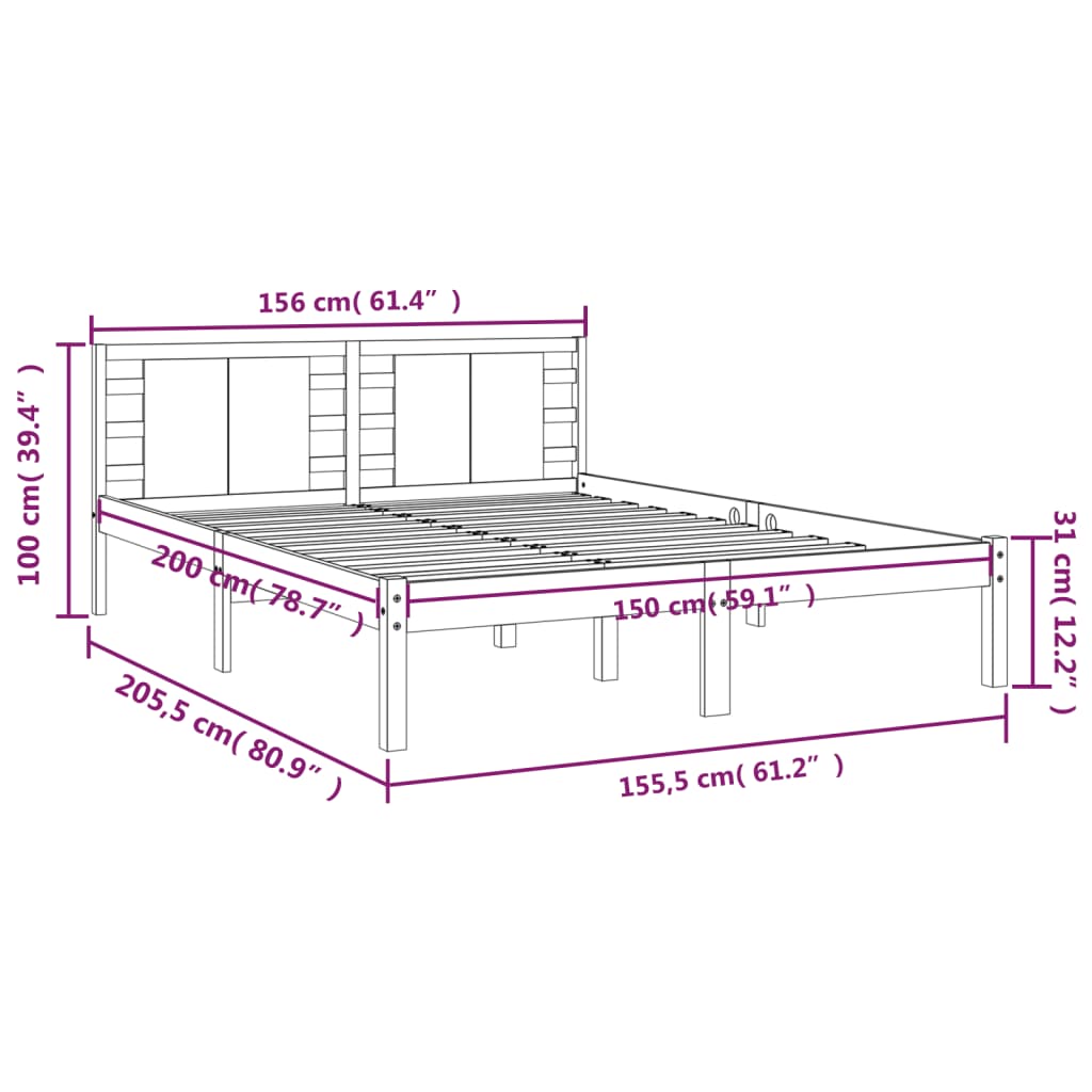 Bed Frame without Mattress White 150x200 cm King Size Solid Wood