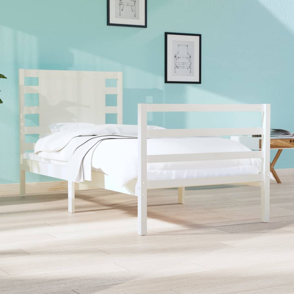 Bed Frame without Mattress White 75x190 cm Small Single Solid Wood Pine