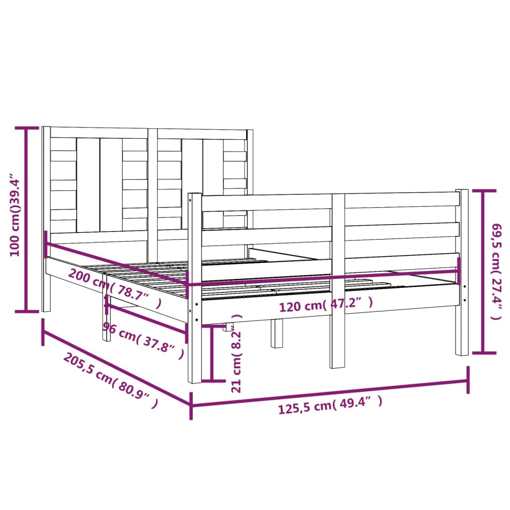 Bed Frame without Mattress White 120x200 cm Solid Wood Pine