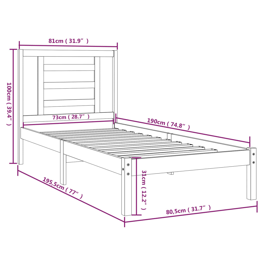 Bed Frame without Mattress White 75x190 cm Small Single Solid Wood