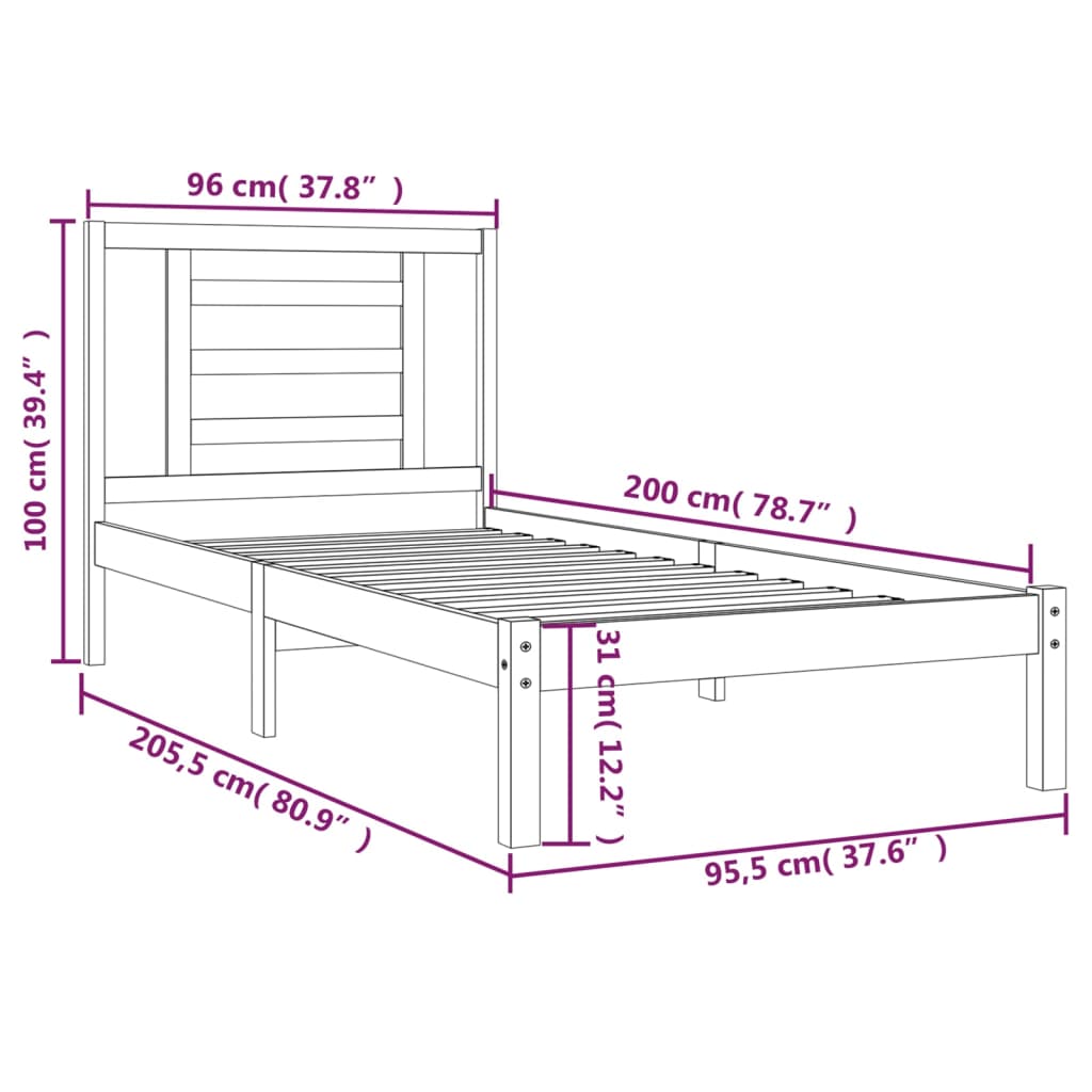 Bed Frame without Mattress 90x200 cm Solid Wood Pine