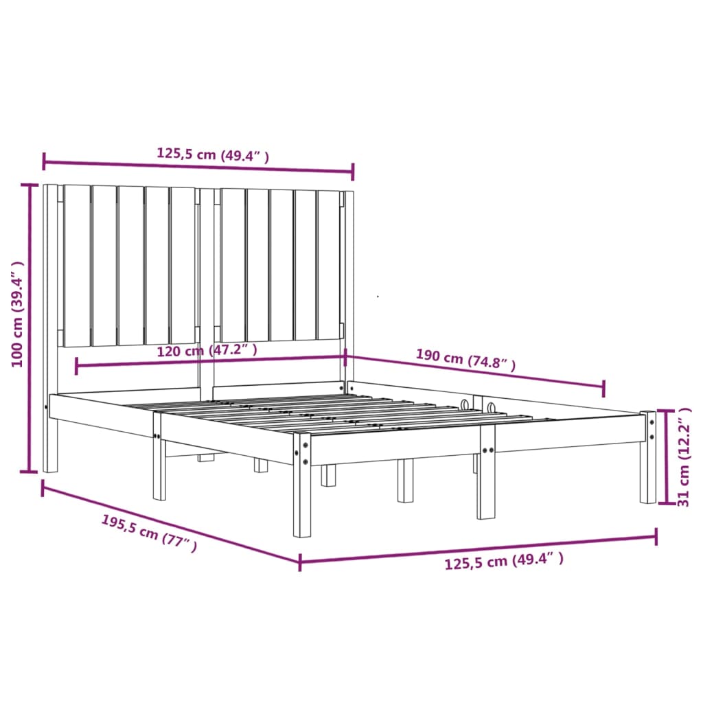 Bed Frame without Mattress 120x190 cm Small Double Solid Wood