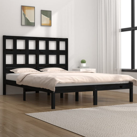Bed Frame without Mattress Black 200x200 cm Solid Wood Pine
