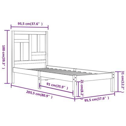Bed Frame without Mattress White 90x200 cm Solid Wood Pine