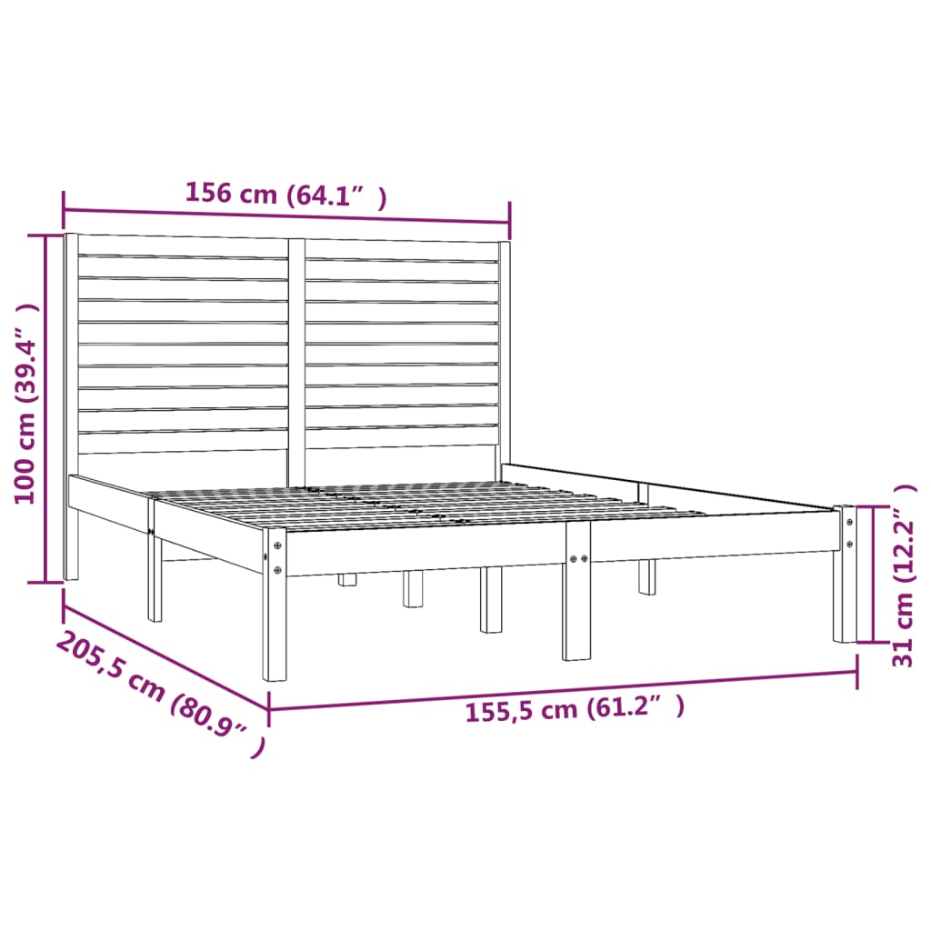 Bed Frame without Mattress 150x200 cm King Size Solid Wood