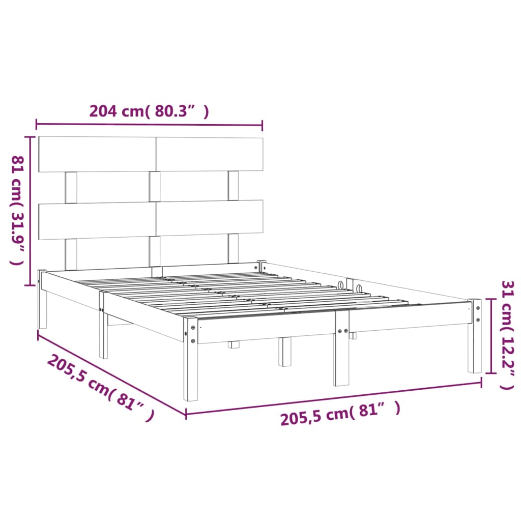 Bed Frame without Mattress White 200x200 cm Solid Wood