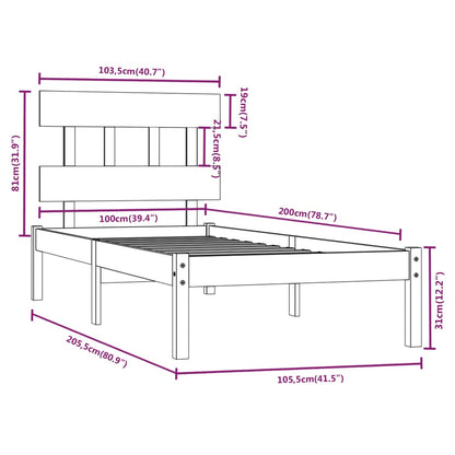 Bed Frame without Mattress White 100x200 cm Solid Wood