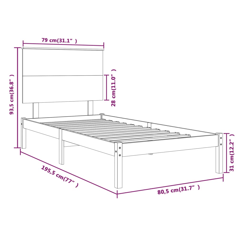 Bed Frame without Mattress 75x190 cm Small Single Solid Wood