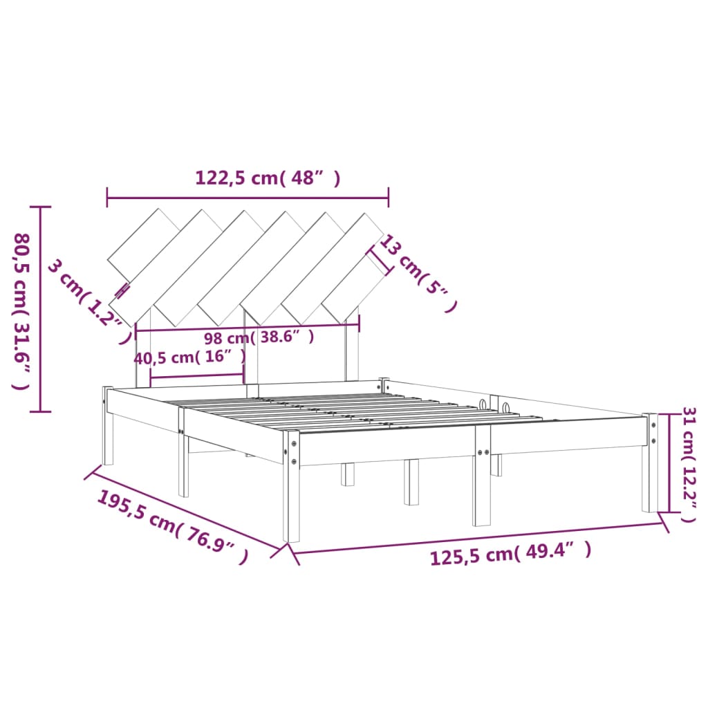 Bed Frame without Mattress White 120x190 cm Small Double Solid Wood