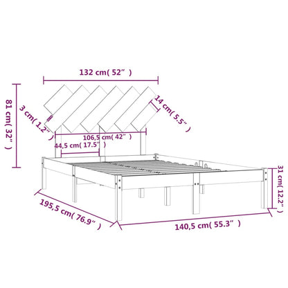 Bed Frame without Mattress White 135x190 cm Double Solid Wood