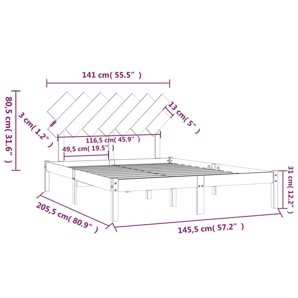 Bed Frame without Mattress White 140x200 cm Solid Wood