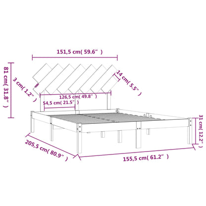Bed Frame without Mattress White 150x200 cm King Size King Size Solid Wood