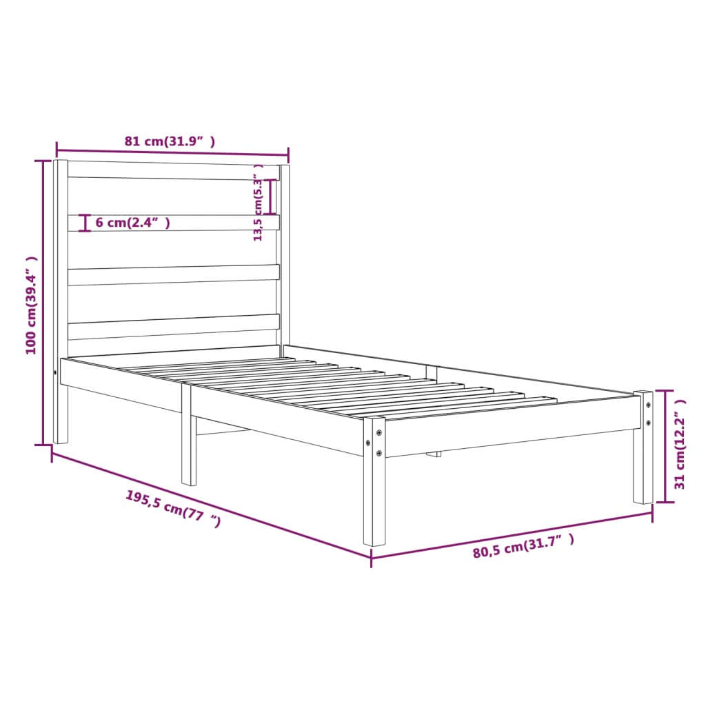 Bed Frame without Mattress White 75x190 cm Small Single Solid Wood