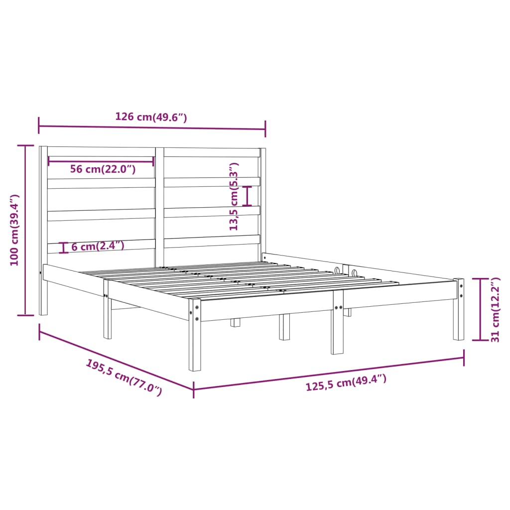 Bed Frame without Mattress White 120x190 cm Small Double Solid Wood