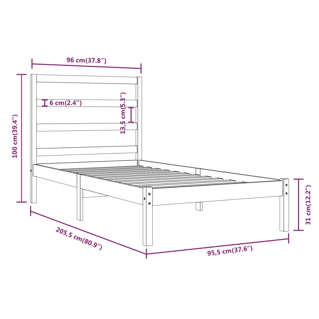 Bed Frame without Mattress 90x200 cm Solid Wood Pine