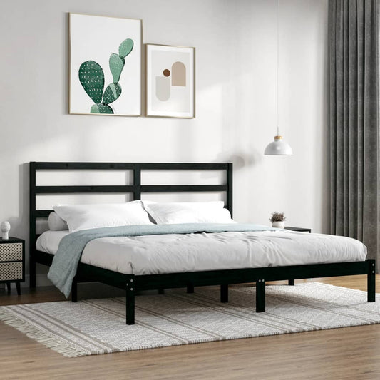 Bed Frame without Mattress Black 200x200 cm Solid Wood Pine