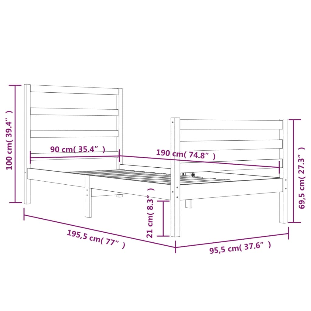 Bed Frame without Mattress Solid Wood Pine 90x190 cm Single Single