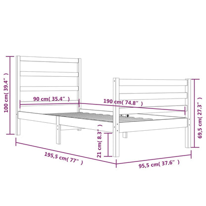 Bed Frame without Mattress White Solid Wood Pine 90x190 cm Single Single