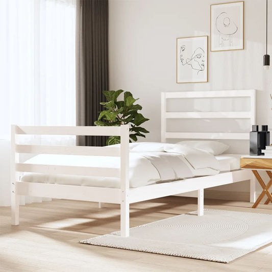 Bed Frame without Mattress White Solid Wood Pine 90x190 cm Single Single