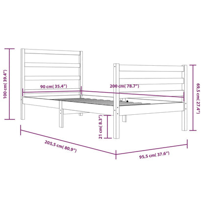Bed Frame without Mattress White Solid Wood Pine 90x200 cm