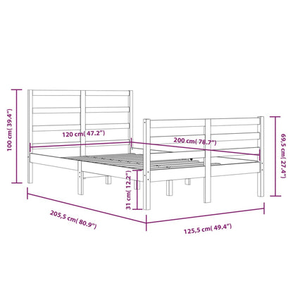 Bed Frame without Mattress White Solid Wood Pine 120x200 cm