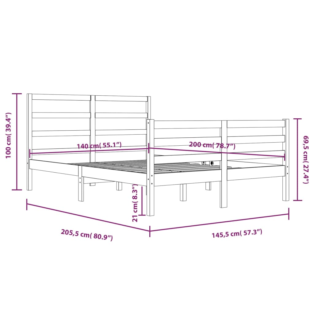 Bed Frame without Mattress White Solid Wood Pine 140x200 cm