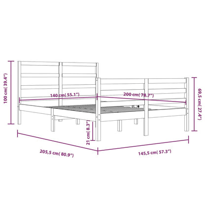 Bed Frame without Mattress White Solid Wood Pine 140x200 cm