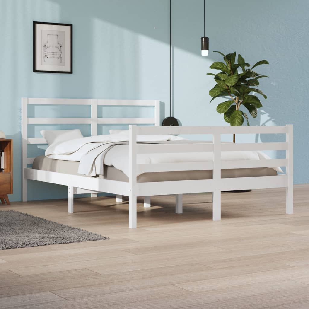 Bed Frame without Mattress White Solid Wood Pine 140x200 cm