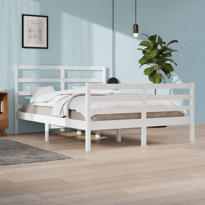 Bed Frame without Mattress White Solid Wood Pine 140x200 cm