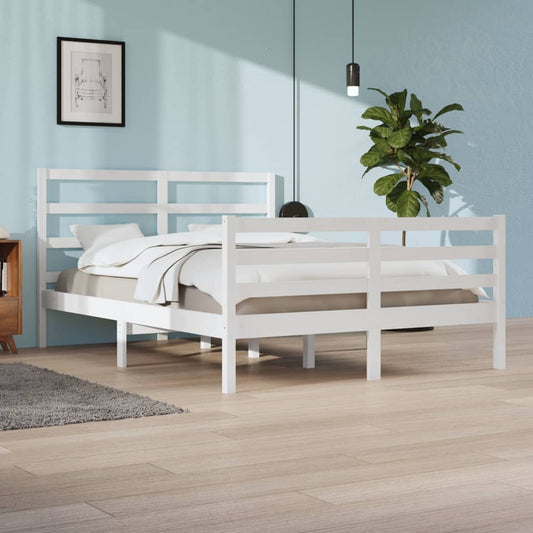 Bed Frame without Mattress White Solid Wood Pine 140x200 cm